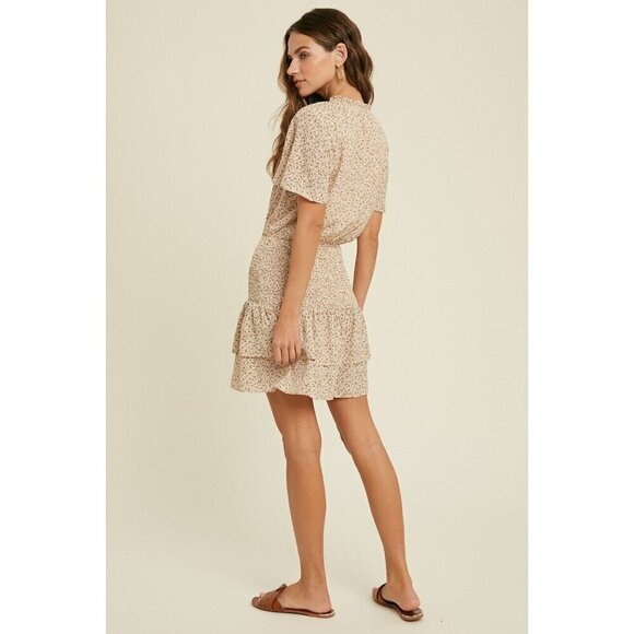 Wishlist Charlotte Cream Smocked Waist Ruffle Floral Mini Dress Size M - Picture 3 of 8